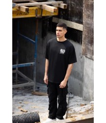 Unisex Bisiklet Yaka Baskılı Oversize T-Shirt - Siyah