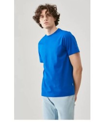 Unisex Düz Biskilet Yaka Oversize T-shirt - Mavi