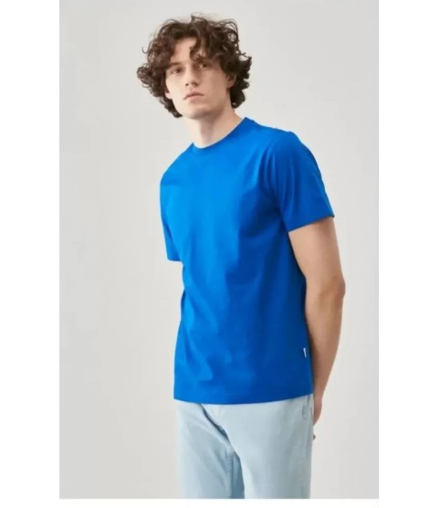 Unisex Düz Biskilet Yaka Oversize T-shirt - Mavi
