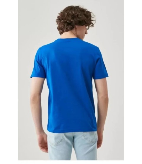Unisex Düz Biskilet Yaka Oversize T-shirt - Mavi