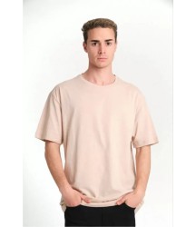 Unisex Düz Biskilet Yaka Oversize T-shirt - Bej