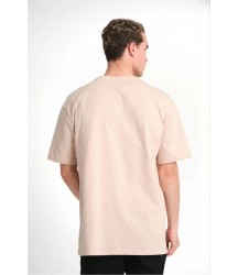 Unisex Düz Biskilet Yaka Oversize T-shirt - Bej
