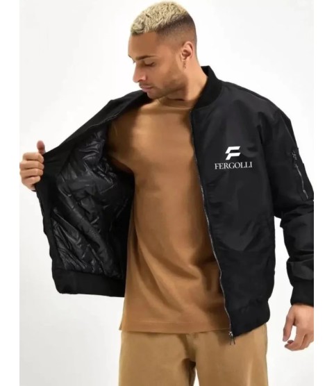 Unisex Uzun Kol Baskılı Bomber Ceket - Siyah