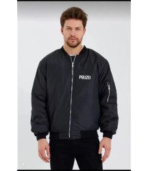 Unisex Uzun Kol Baskılı Bomber Ceket - Siyah