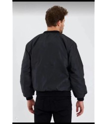 Unisex Uzun Kol Baskılı Bomber Ceket - Siyah