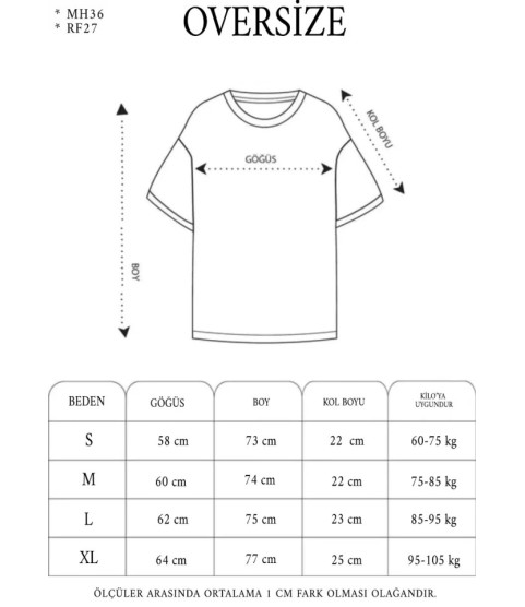 Unisex Bisiklet Yaka Baskılı Double Oversize T-Shirt - Beyaz