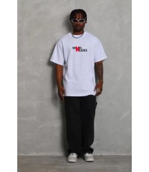 Unisex Bisiklet Yaka Double Oversize Baskılı T-Shirt - Beyaz