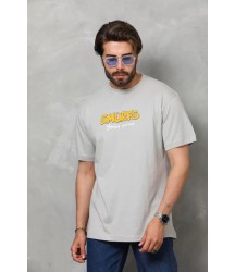 Unisex Basic Bisiklet Yaka Oversize T-Shirt - Gri