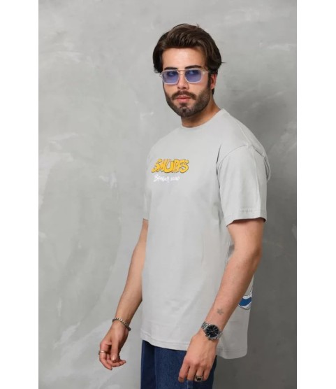 Unisex Basic Bisiklet Yaka Oversize T-Shirt - Gri
