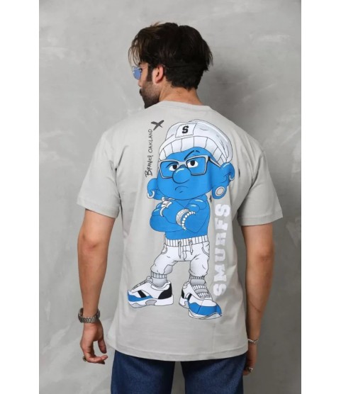 Unisex Basic Bisiklet Yaka Oversize T-Shirt - Gri