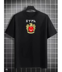 Unisex Bisiklet Yaka Baskılı Oversize T-Shirt - Siyah