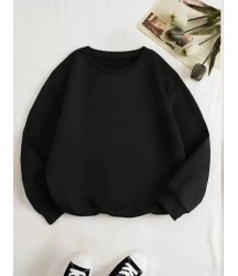 Üç İplik Biskilet Yaka Basic SweatShirt - Siyah