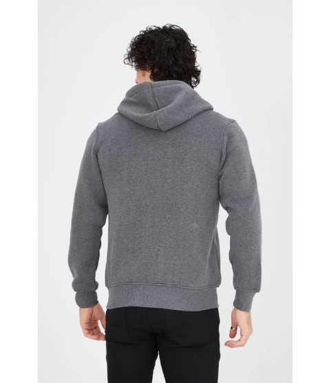 Unisex Tam Fermuarlı Kapşonlu  SweatShirt - Füme