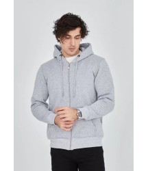 Unisex Tam Fermuarlı Kapşonlu  SweatShirt - Gri