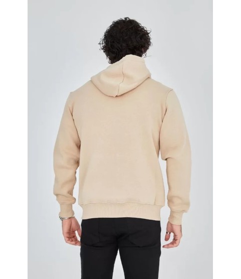 Unisex Tam Fermuarlı Kapşonlu  SweatShirt - Bej