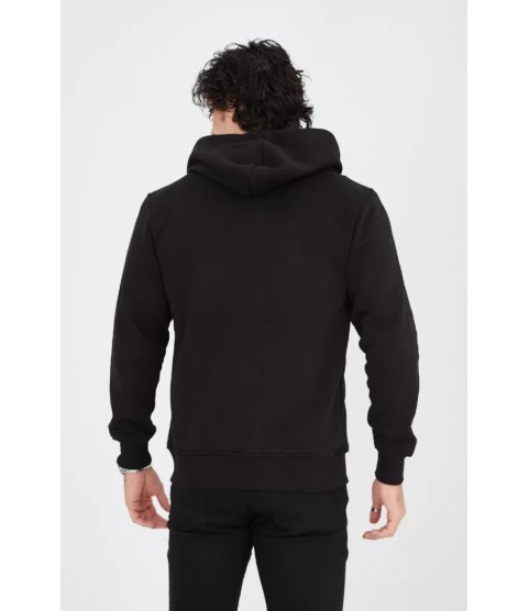 Unisex Tam Fermuarlı Kapşonlu  SweatShirt - Siyah
