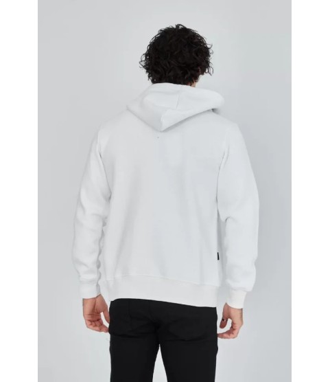 Unisex Tam Fermuarlı Kapşonlu  SweatShirt - Beyaz