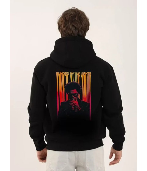 Unisex Baskılı Oversize Üç İplik Kapüşonlu Sweatshirt - Siyah