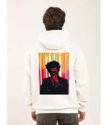 Unisex Baskılı Oversize Üç İplik Kapüşonlu Sweatshirt - Beyaz