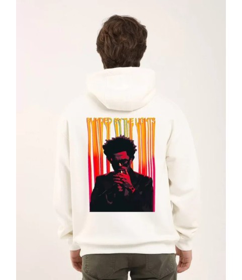 Unisex Baskılı Oversize Üç İplik Kapüşonlu Sweatshirt - Beyaz