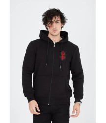 Unisex Baskılı Tam Fermuarlı Kapşonlu SweatShirt - Siyah
