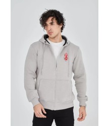 Unisex Baskılı Tam Fermuarlı Kapşonlu SweatShirt - Boyalı Gri