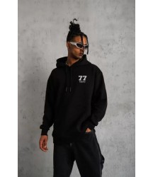 Unisex Kapşonlu Baskılı Sweetshirt - Siyah