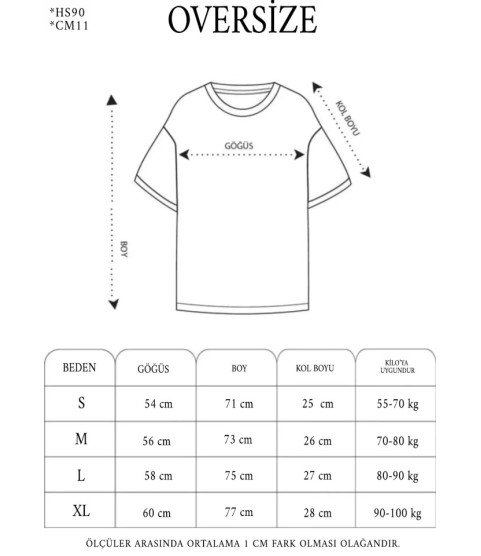 Unisex Bisiklet Yaka Baskılı Oversize T-Shirt - Siyah