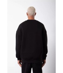 Unisex Biskilet Yaka Üç İplik SweatShirt - Siyah