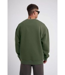 Unisex Biskilet Yaka Üç İplik SweatShirt - Haki