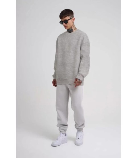 Unisex Biskilet Yaka Üç İplik SweatShirt - Gri