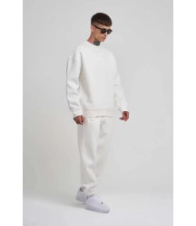 Unisex Biskilet Yaka Üç İplik SweatShirt - Beyaz
