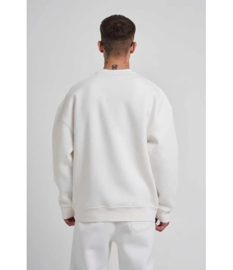 Unisex Biskilet Yaka Üç İplik SweatShirt - Beyaz