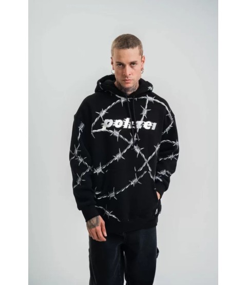 POLIZEI Premium Kalite Kapşonlu Varak Ve Pano Baskılı SweatShirt - Siyah