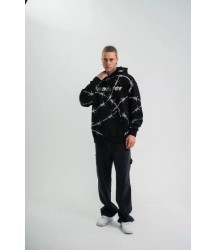 POLIZEI Premium Kalite Kapşonlu Varak Ve Pano Baskılı SweatShirt - Siyah