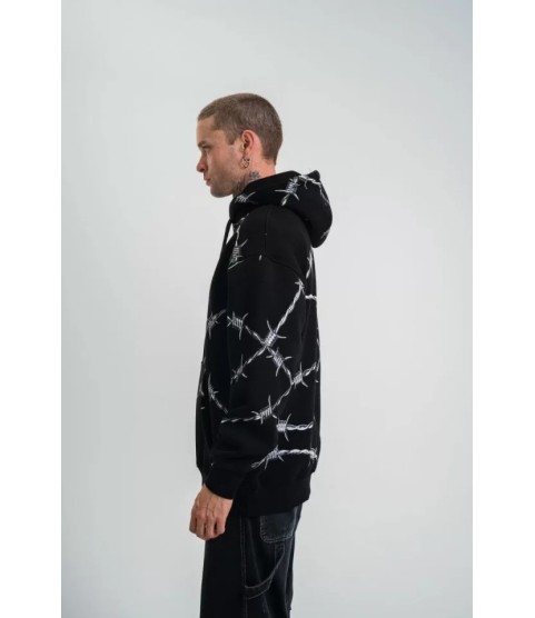 POLIZEI Premium Kalite Kapşonlu Varak Ve Pano Baskılı SweatShirt - Siyah