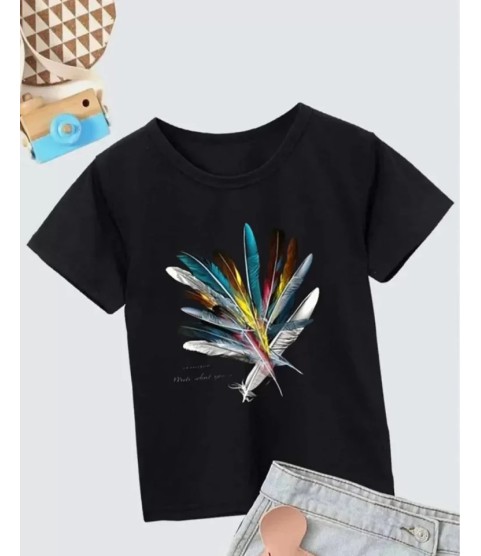 Kız Çocuk Baskılı T-Shirt- Siyah