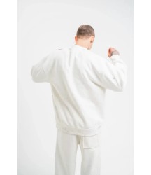 Unisex Uzun Kol Bisiklet Yaka Yıkamalı SweatShirt - Beyaz