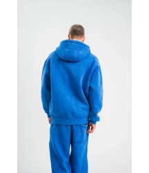Unisex Double Oversize Kapşonlu Yıkamalı SweatShirt - Mavi