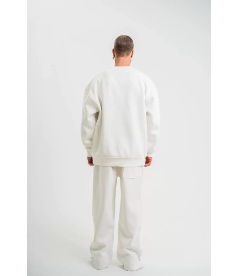 Uzun Kol Bisiklet Yaka Basic SweatShirt - Beyaz