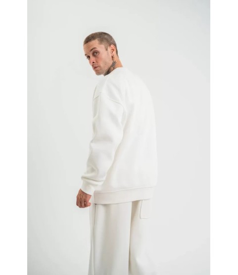 Uzun Kol Bisiklet Yaka Basic SweatShirt - Beyaz