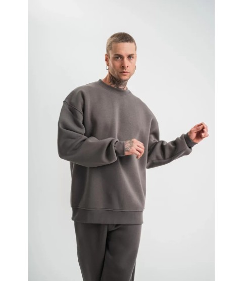 Uzun Kol Bisiklet Yaka Basic SweatShirt - Füme