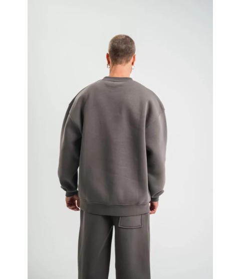 Uzun Kol Bisiklet Yaka Basic SweatShirt - Füme