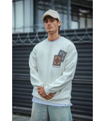 Uzun Kol Bisiklet Yaka Baskılı SweatShirt - Beyaz