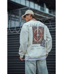Uzun Kol Bisiklet Yaka Baskılı SweatShirt - Beyaz