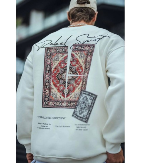 Uzun Kol Bisiklet Yaka Baskılı SweatShirt - Beyaz