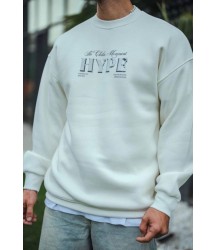Üç İplik Bisiklet Yaka Baskılı SweatShirt - Beyaz