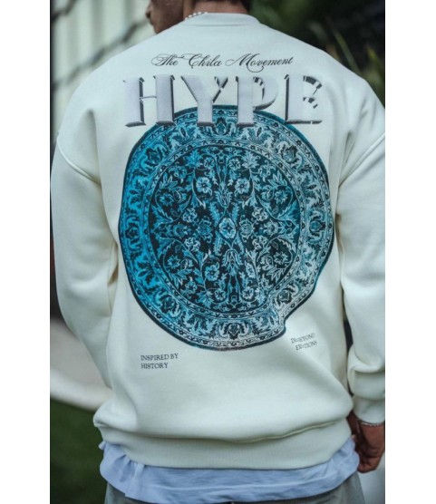 Üç İplik Bisiklet Yaka Baskılı SweatShirt - Beyaz