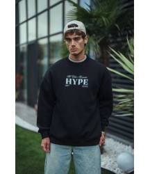 Üç İplik Bisiklet Yaka Baskılı SweatShirt - Siyah