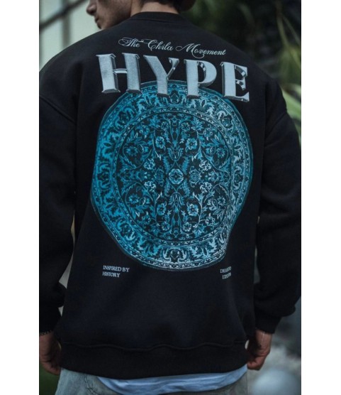 Üç İplik Bisiklet Yaka Baskılı SweatShirt - Siyah